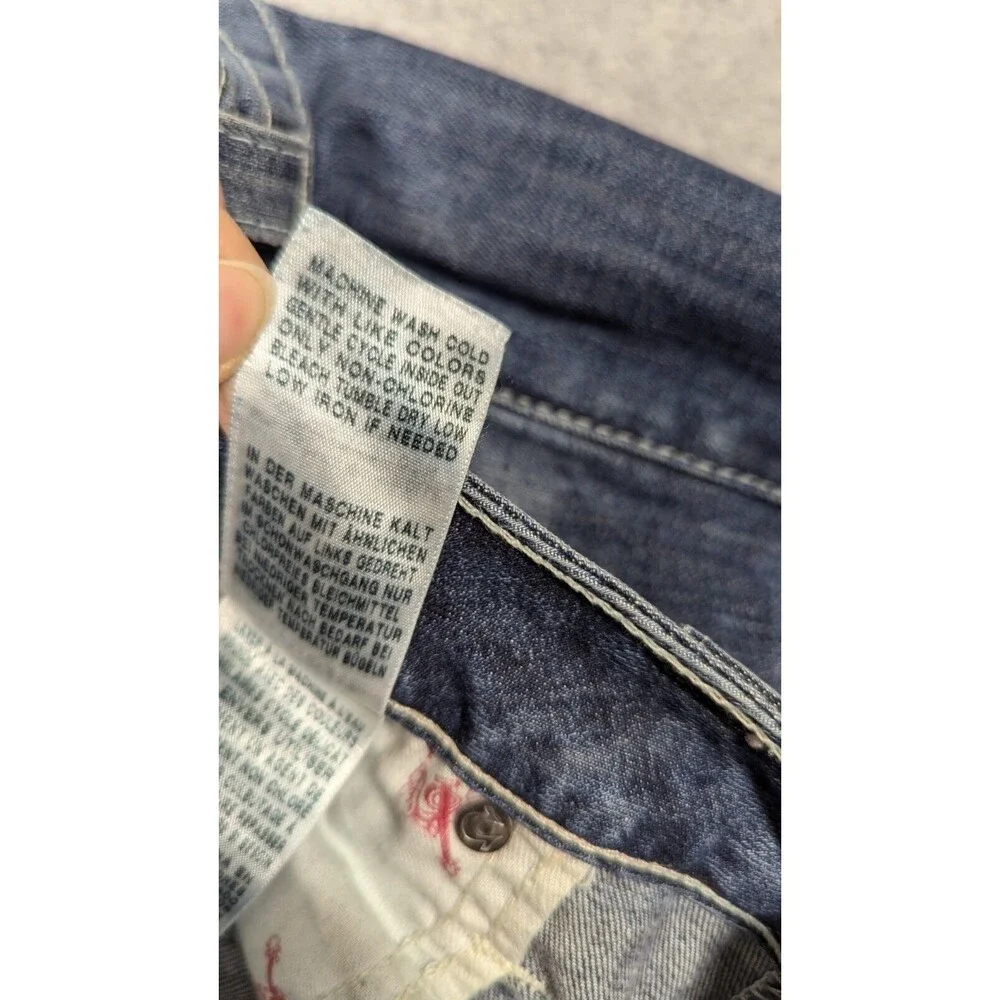 True Religion Men Jeans 36x30 Skinny Whiskering Flap Pockets Light Distress Dark